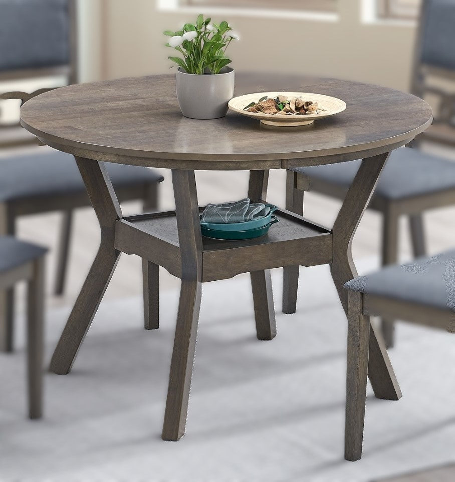 (1079 GREY- 1)- 42" ROUND- WOOD DINING TABLE- WITH SHELF