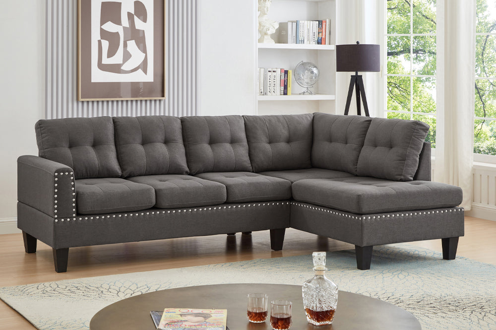 (1234 GREY RHF)- 99" LONG- FABRIC SECTIONAL SOFA
