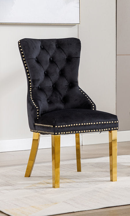 (1451 BLACK AND GOLD- 2 PACK)- VELVET FABRIC DINING CHAIRS