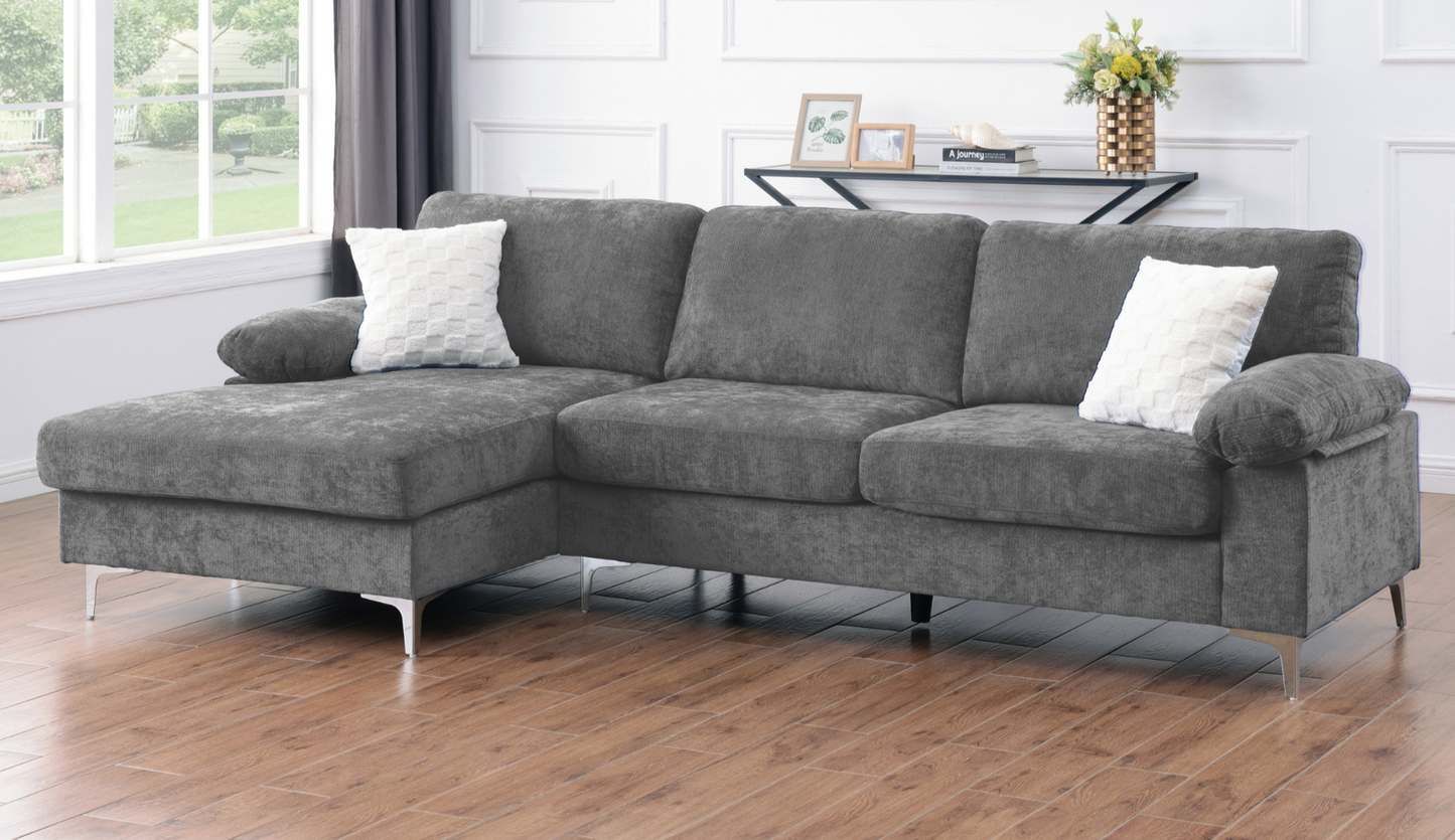 (NOVA GREY)- REVERSIBLE- VELVET FABRIC SECTIONAL SOFA
