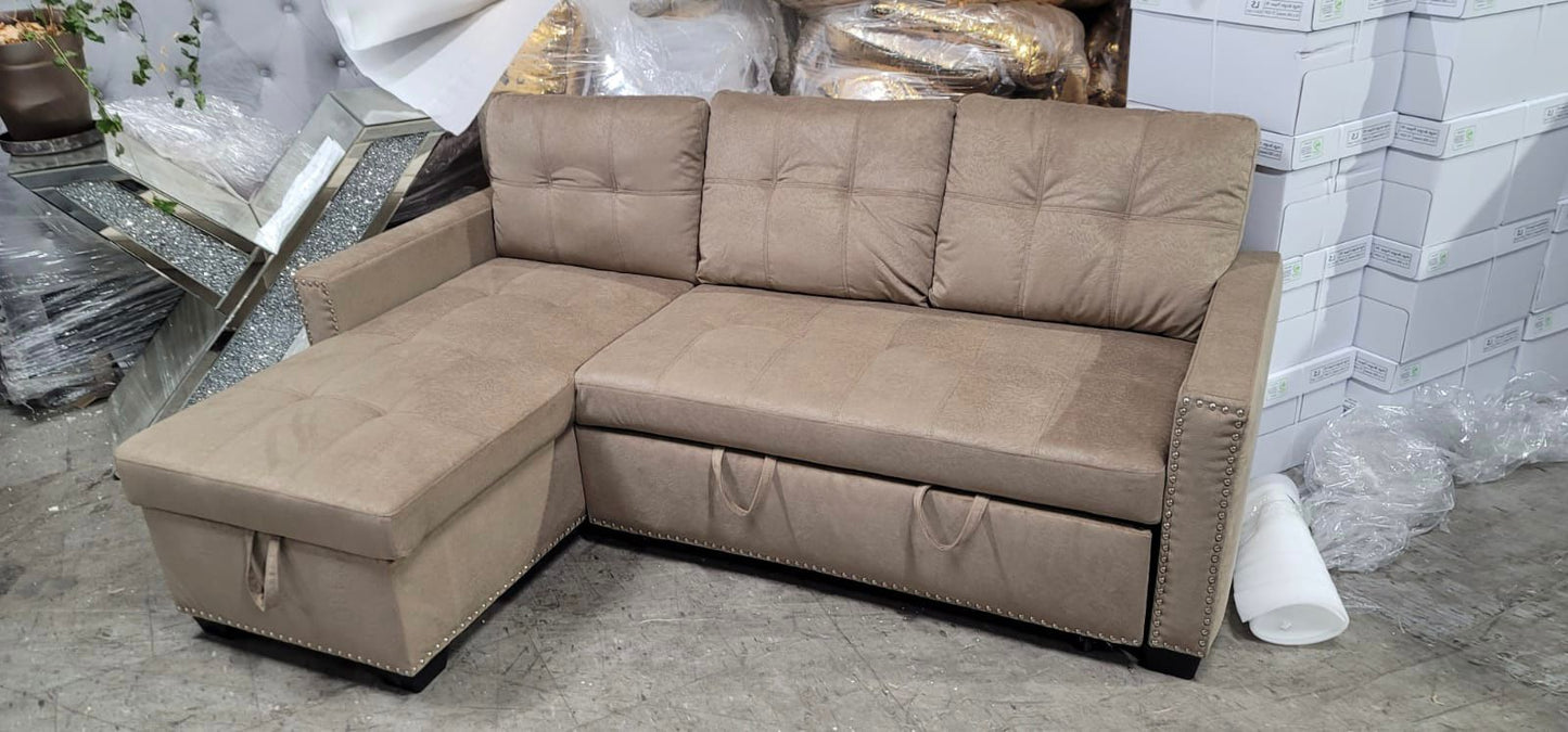(BALSAM BROWN)- REVERSIBLE- FABRIC SECTIONAL SOFA WITH PULL OUT BED