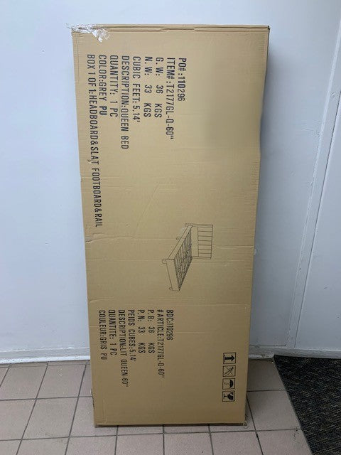 QUEEN SIZE- (2177 GREY LEATHER)- BED FRAME IN A BOX- WITH SLATS