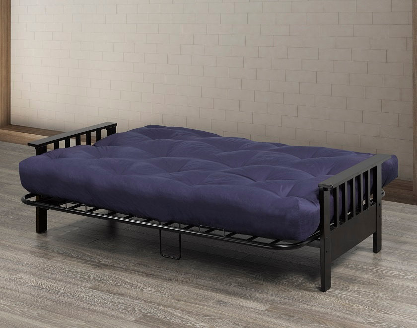 DOUBLE SIZE- (245 ESPRESSO)- 80" LONG- METAL FUTON FRAME- WITH WOOD ARMS (MATTRESS SOLD SEPARATELY)