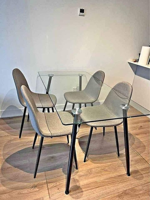 (3600- 215 GREY- 5)- 55" LONG- FROSTED GLASS DINING TABLE- WITH 4 CHAIRS