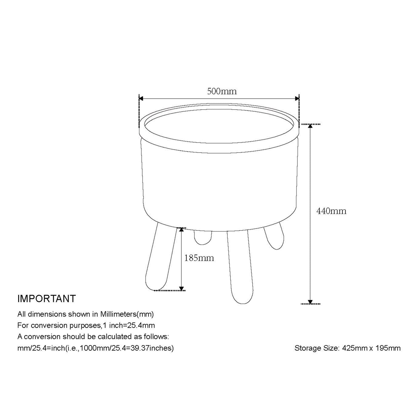 (BETSY BEIGE AND BLACK)- ROUND- FABRIC STORAGE OTTOMAN