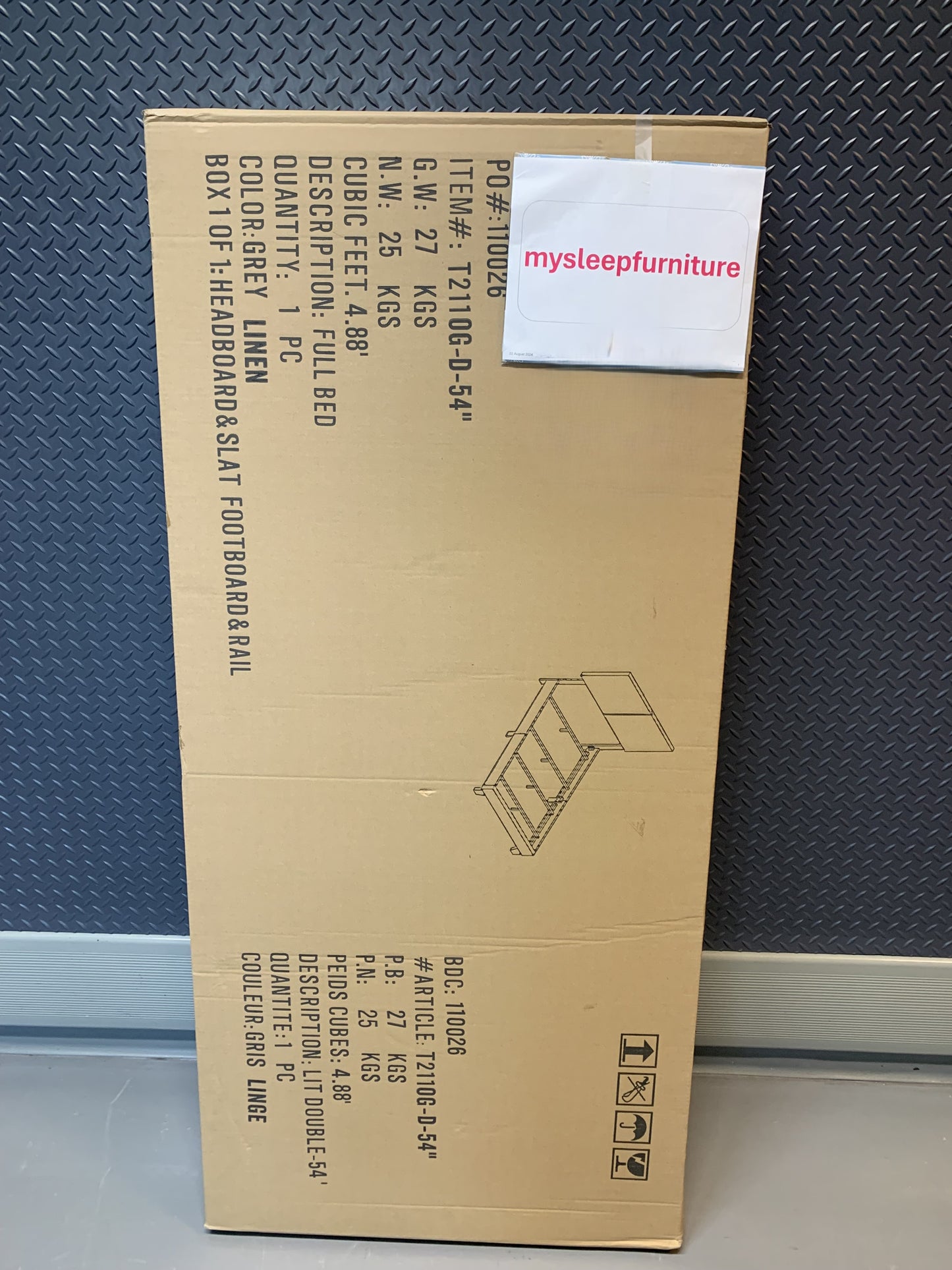 DOUBLE (FULL) SIZE- (2110 GREY FABRIC)- BED FRAME- (BOX SPRING REQUIRED)