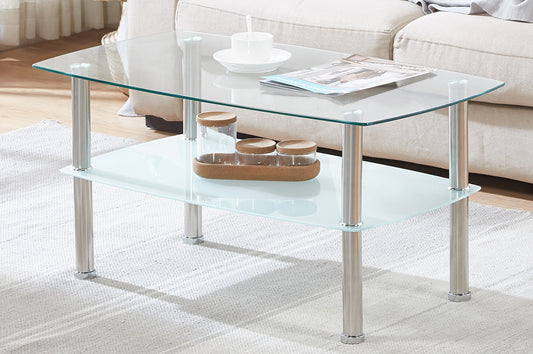 (5610 CHROME- 3)- GLASS COFFEE TABLE- WITH 2 END TABLES