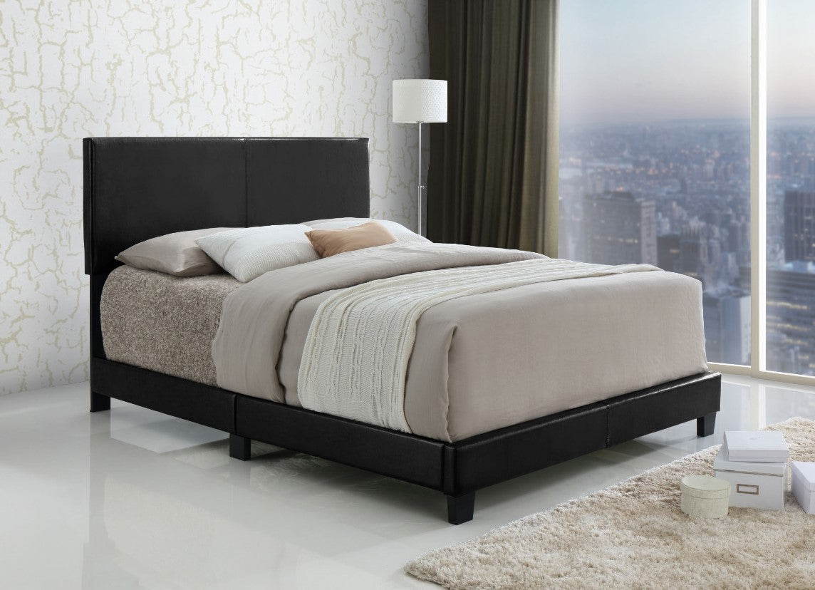 DOUBLE (FULL) SIZE- (8747 BLACK)- LEATHER BED FRAME- (BOX SPRING REQUIRED)