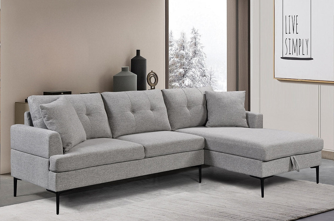 (9061 GREY RHF)- FABRIC STORAGE SECTIONAL SOFA