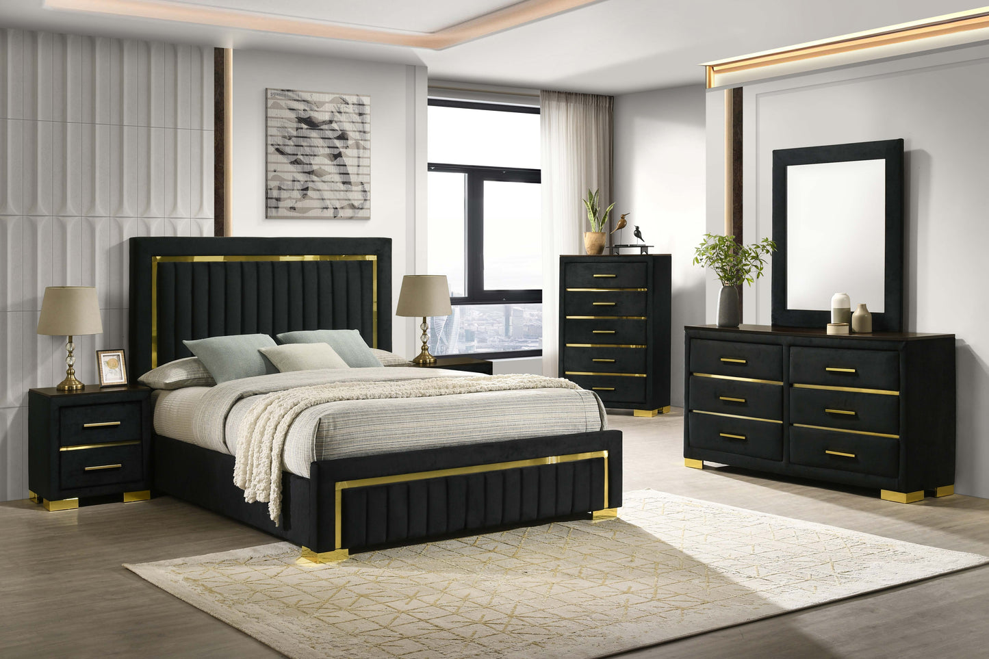 QUEEN SIZE- (AURORA BLACK- 100 8 PC.)- BEDROOM SET- TEXT OR WHATSAPP @ 416 319 8851 FOR STOCK AVAILABILITY BEFORE PAYING