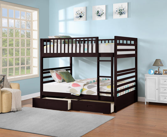 DOUBLE/ DOUBLE- (115 ESPRESSO)- WOOD BUNK BED- WITH DRAWERS