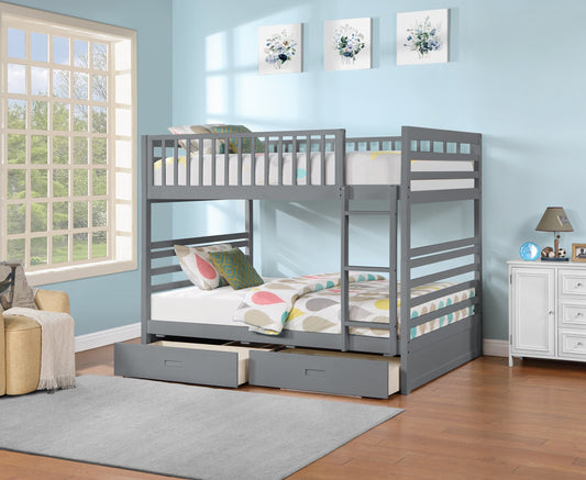 DOUBLE/ DOUBLE- (115 GREY)- WOOD BUNK BED- WITH DRAWERS