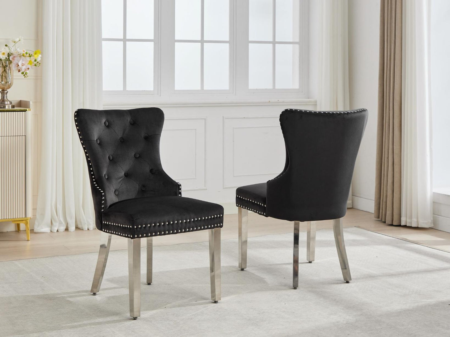 (1246 BLACK- 2 PACK)- VELVET FABRIC DINING CHAIRS