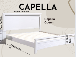 QUEEN SIZE- (CAPELLA WHITE)- WOOD BED FRAME- WITH SLATS