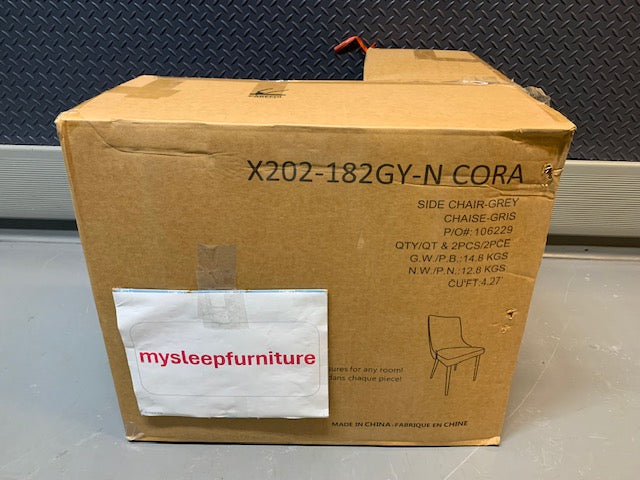 (CORA GREY FABRIC- 2 PACK)- DINING CHAIRS- SUPPLIER CLEARANCE- TEXT OR WHATSAPP 416 319 8851 FOR STOCK AVAILABILITY BEFORE PAYING