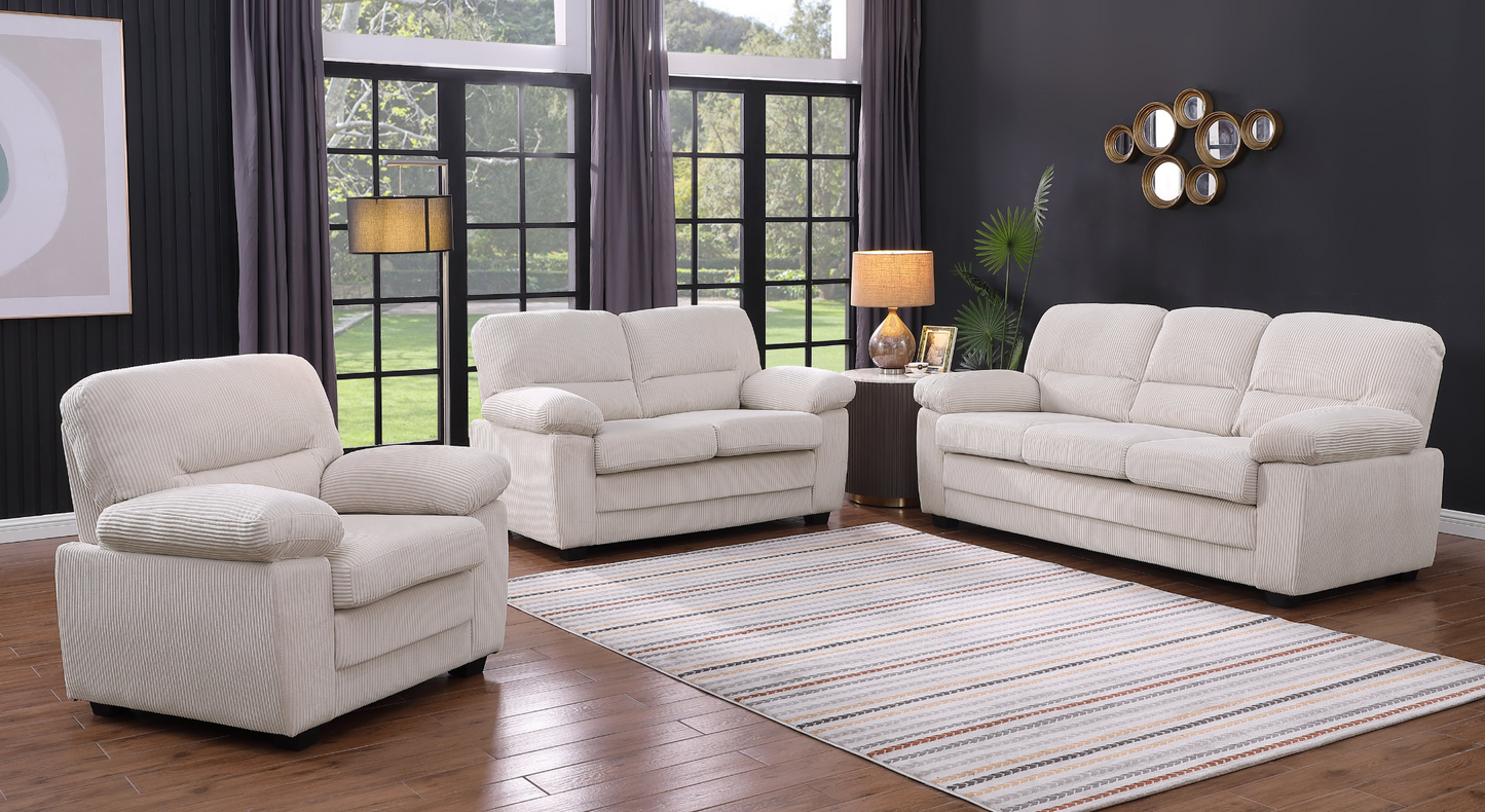 (CRYSTAL BEIGE SLC)- CORDUROY FABRIC SOFA + LOVESEAT + CHAIR- TEXT OR WHATSAPP 416 319 8851 FOR STOCK AVAILABILITY BEFORE PAYING