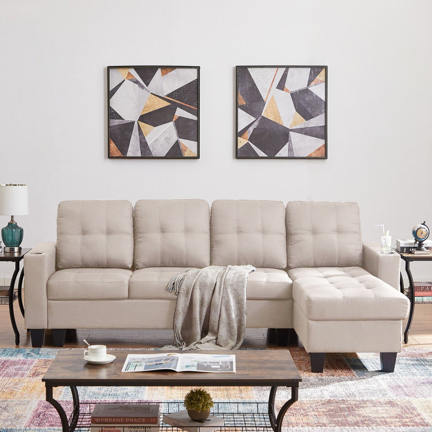 (DIAMOND beige)- REVERSIBLE- FABRIC SECTIONAL SOFA- TEXT OR WHATSAPP 416 319 8851 FOR STOCK AVAILABILITY BEFORE PAYING