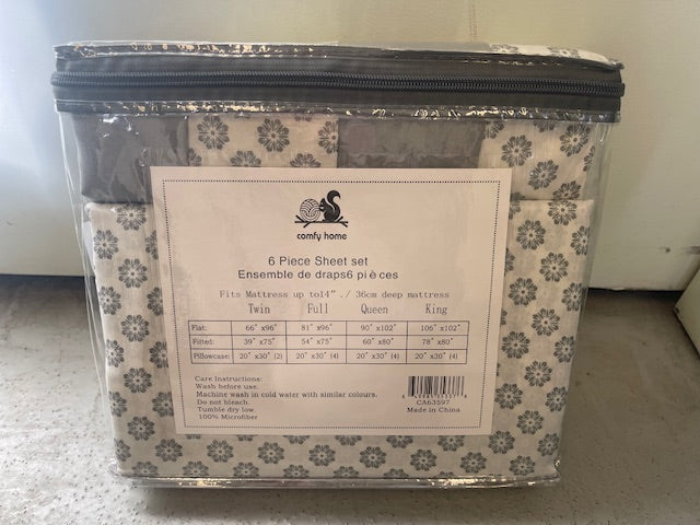 DOUBLE (FULL) SIZE- (COMFY HOME GREY AND WHITE)- 6 PC. SHEET SET