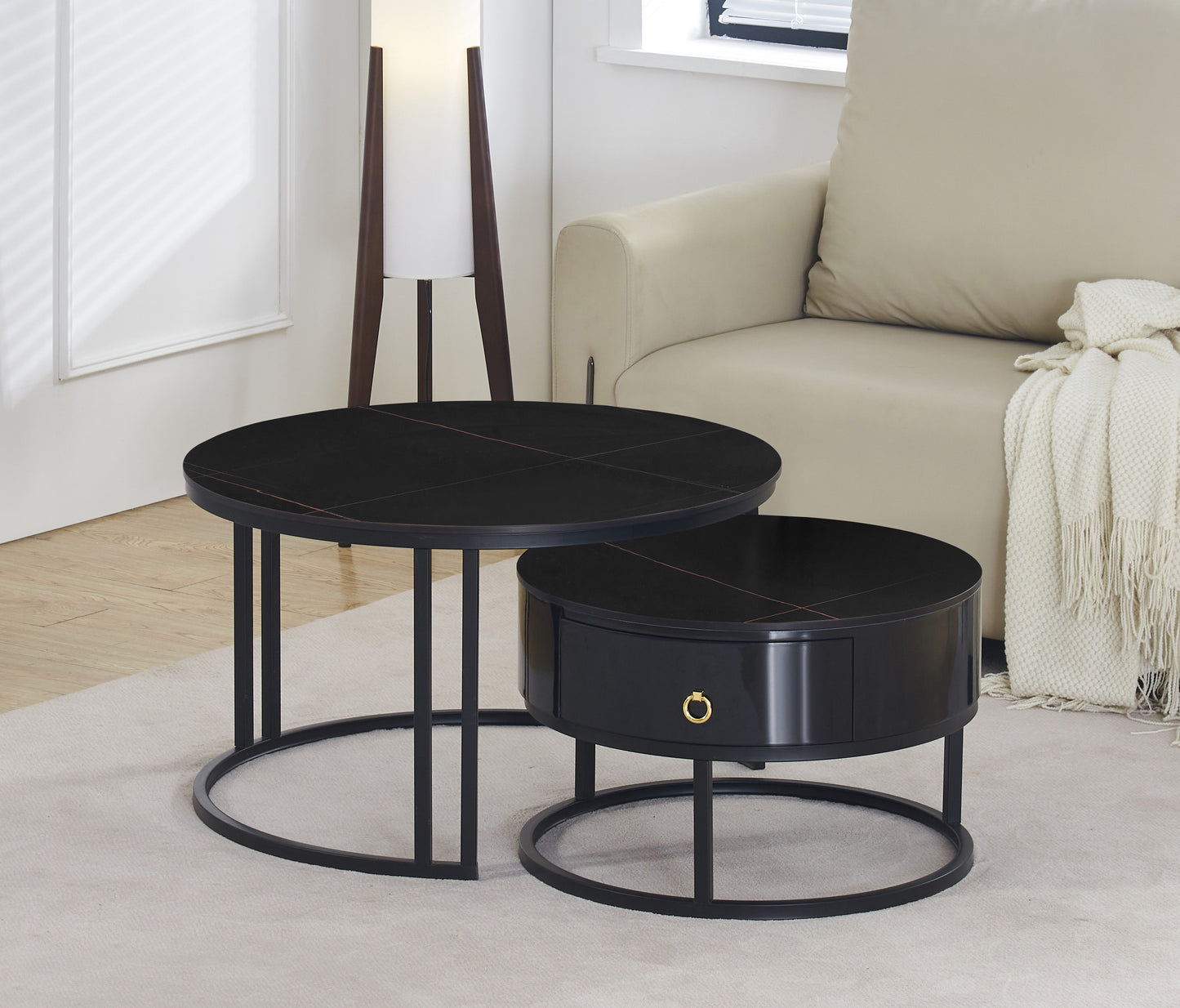 (2667 BLACK) - SINTERED STONE NESTING COFFEE TABLE- WITH DRAWER