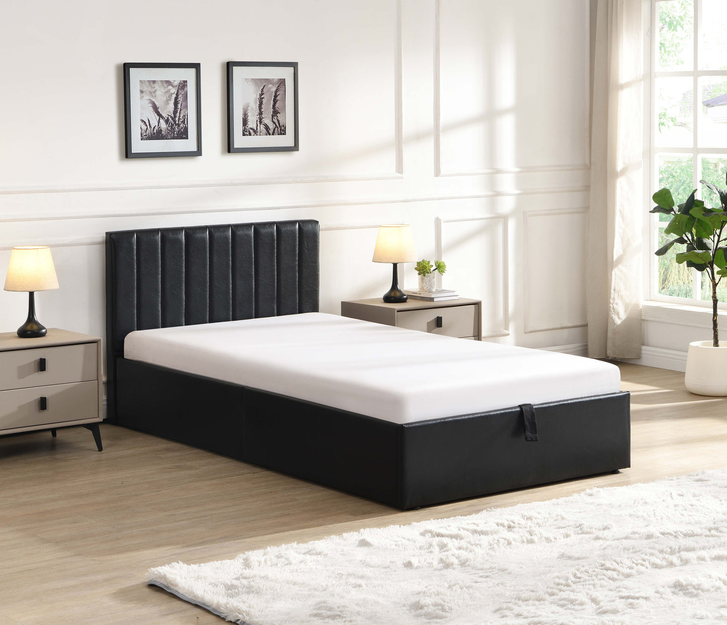 TWIN (SINGLE) SIZE- (5160 BLACK)- LEATHER BED FRAME- WITH LIFT UP STORAGE