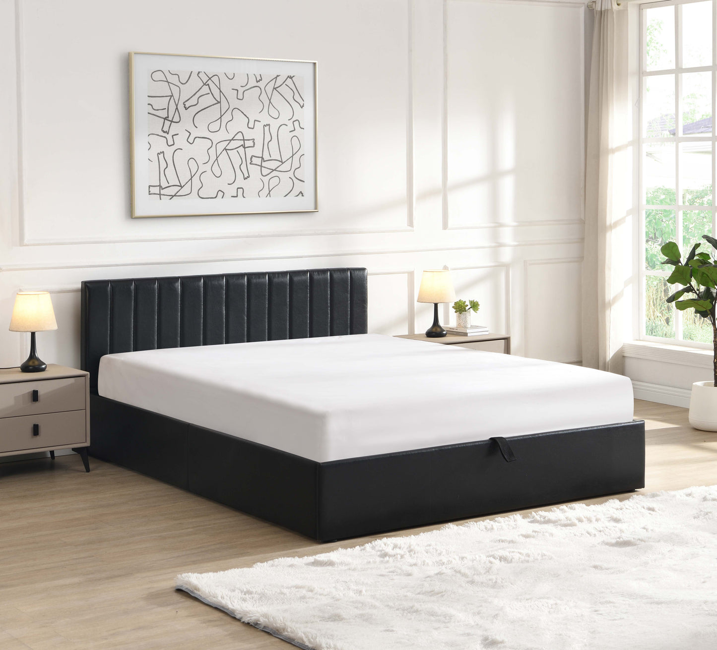 KING SIZE- (5160 BLACK)- LEATHER BED FRAME- WITH LIFT UP STORAGE