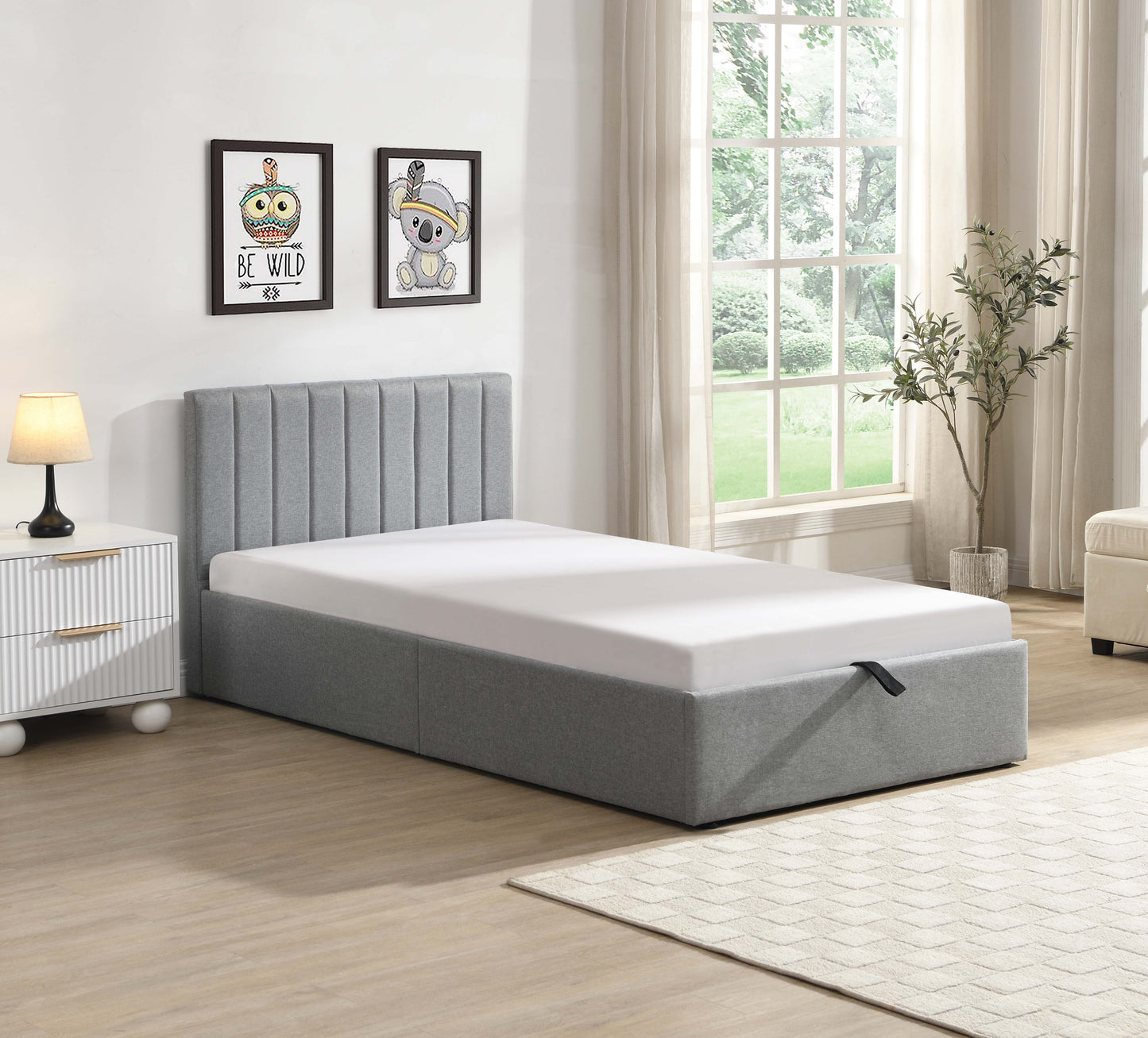TWIN (SINGLE) SIZE- (5163 GREY)- FABRIC BED FRAME- WITH LIFT UP STORAGE