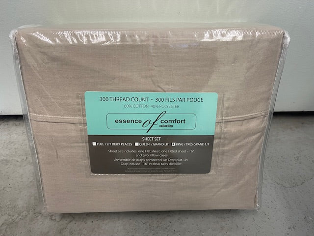 KING SIZE- (ESSENCE OF COMFORT BEIGE)- 300 THREAD COUNT- 4 PC. SHEET SET