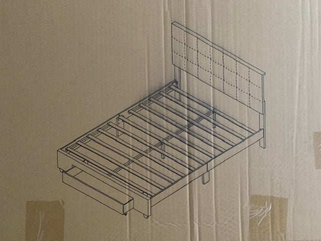 QUEEN SIZE- (5493 GREY)- FABRIC BED FRAME- WITH DRAWER- WITH SLATS