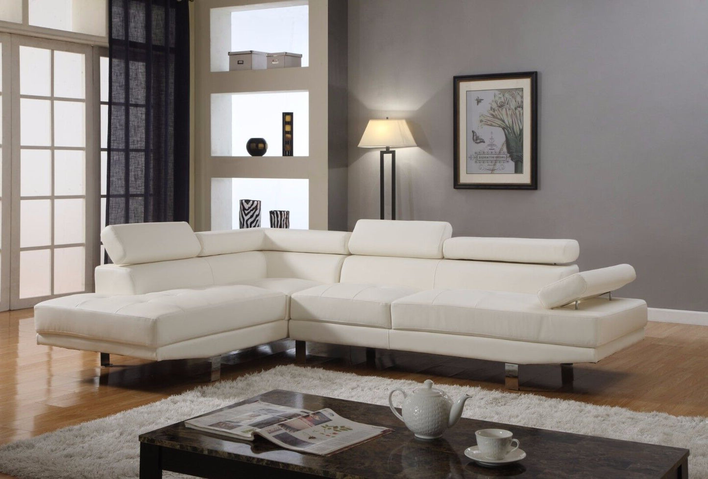 (JENNY WHITE LHF)- AIR LEATHER SECTIONAL SOFA- WITH HEADRESTS- TEXT OR WHATSAPP 416 319 8851 FOR STOCK AVAILABILITY BEFORE PAYING