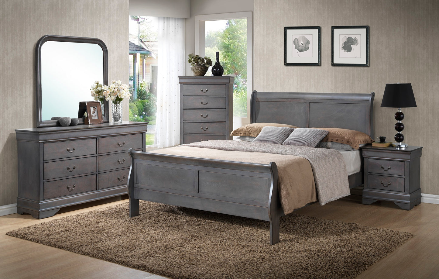 QUEEN SIZE- (BO- LP GREY- 8 PC.)- BEDROOM SET- out of stock until january 11, 2026