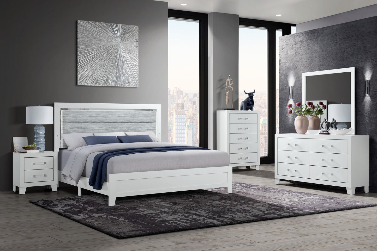 QUEEN SIZE- (LUCIA WHITE- 8 PC.)- BEDROOM SET- TEXT OR WHATSAPP 416 319 8851 FOR STOCK AVAILABILITY BEFORE PAYING