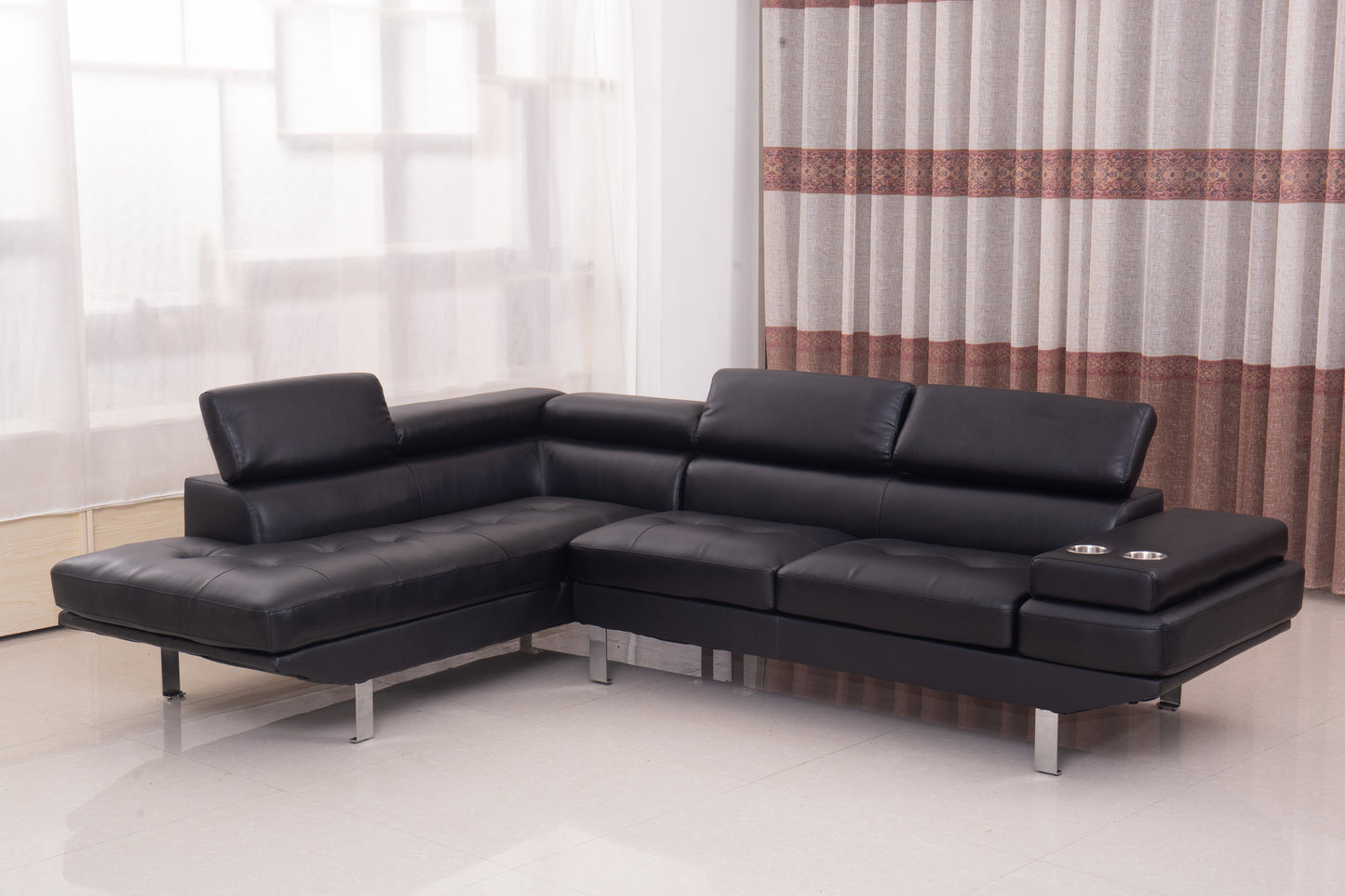 (VEGAS BLACK LHF)- AIR LEATHER SECTIONAL SOFA- WITH HEADRESTS