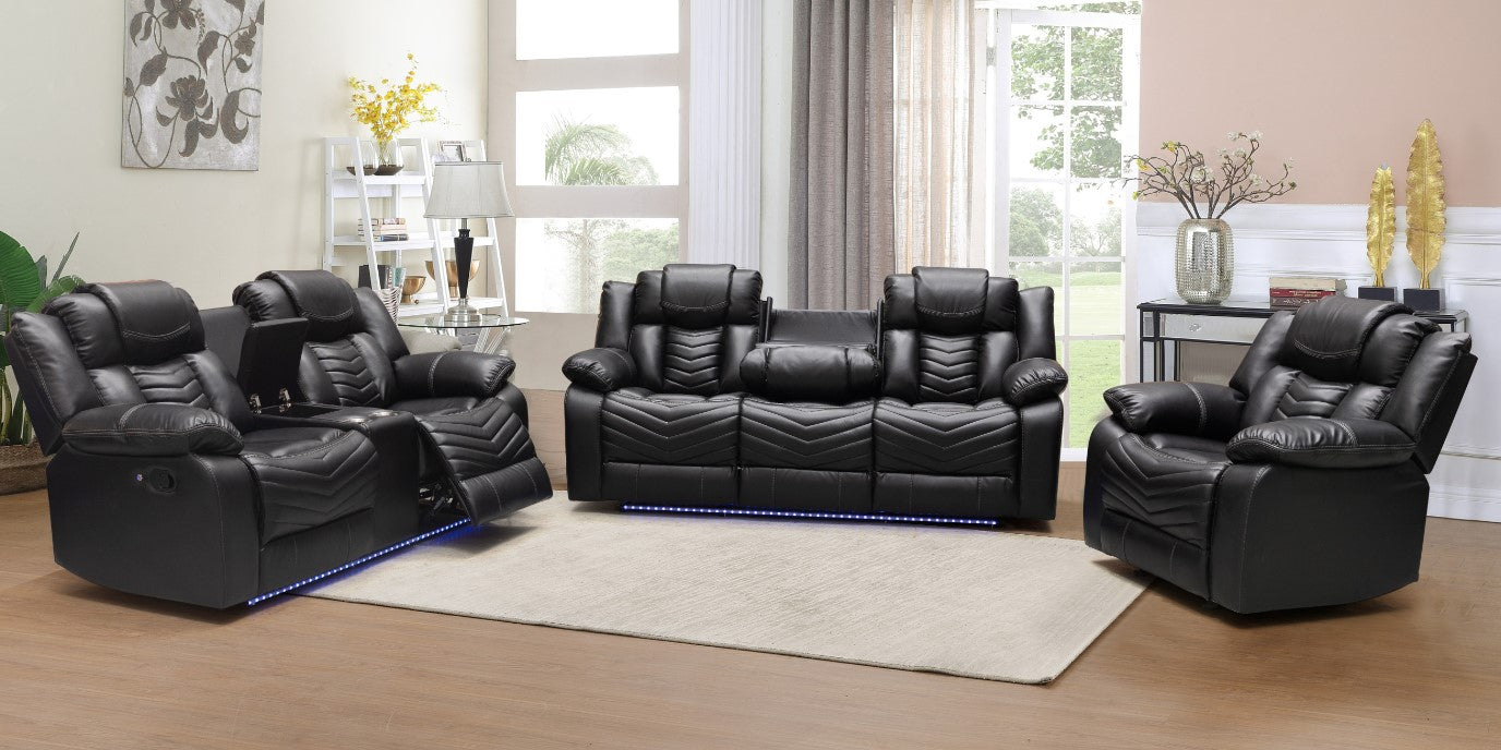 (ROGER BLACK SLC)- AIR LEATHER- MANUAL RECLINER 3 PC. SOFA SET