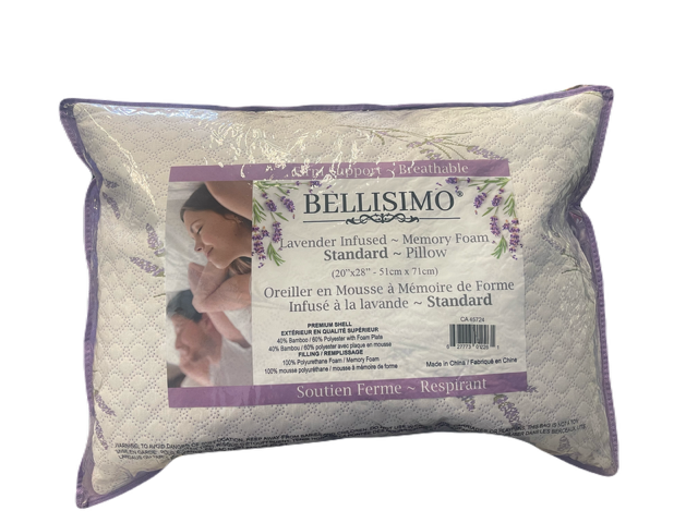 STANDARD SIZE- (BELLISIMO LAVENDER)- FIRM MEMORY FOAM PILLOW- INVENTORY CLEARANCE