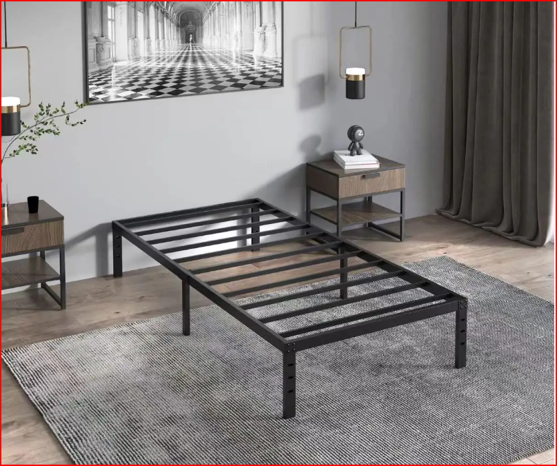 TWIN (SINGLE) SIZE- (102 BLACK)- METAL BED FRAME- WITH SLATS