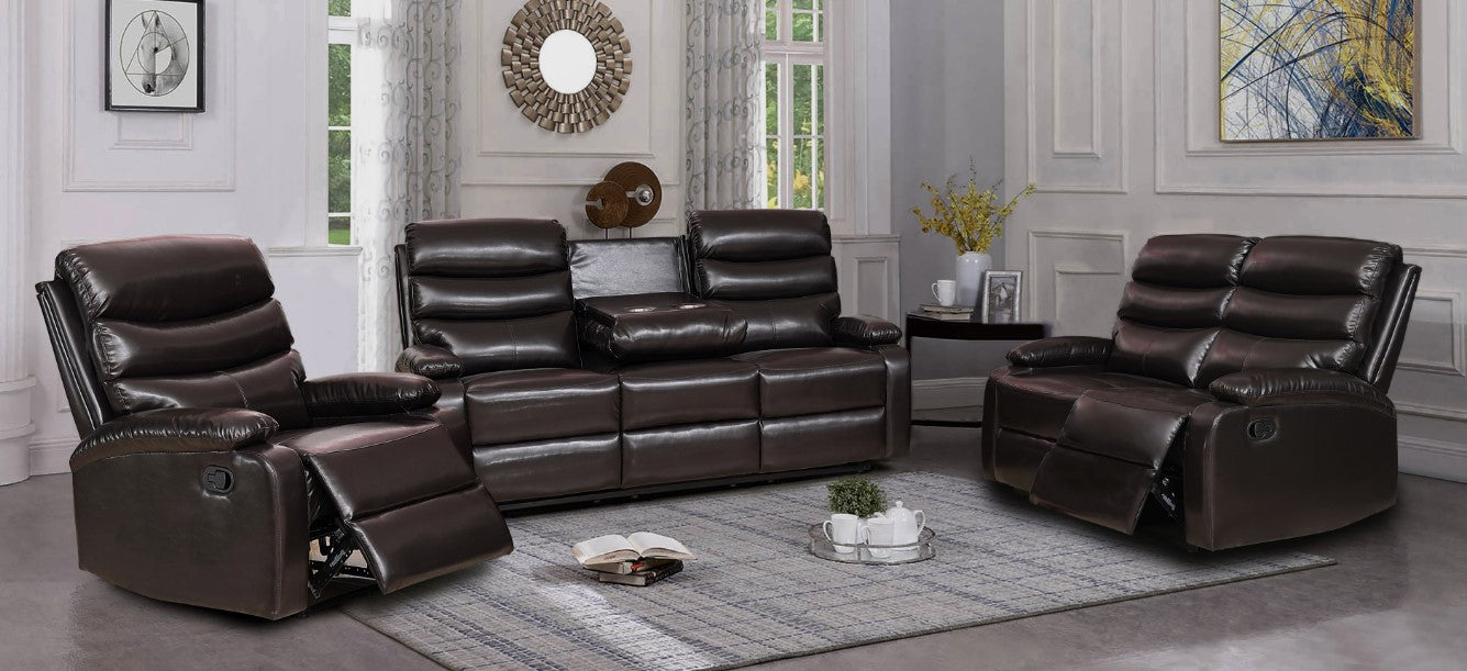 (OLIVER BROWN SLC)- LEATHER MANUAL RECLINER 3 PC. SOFA SET- TEXT OR WHATSAPP 416 319 8851 FOR STOCK AVAILABILITY BEFORE PAYING