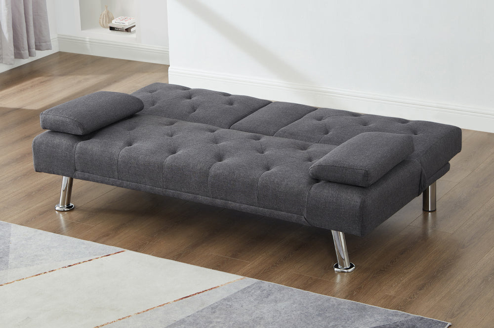 (1516 GREY)- 67" LONG- FABRIC KLIK KLAK SOFA BED- WITH FOLD DOWN TRAY