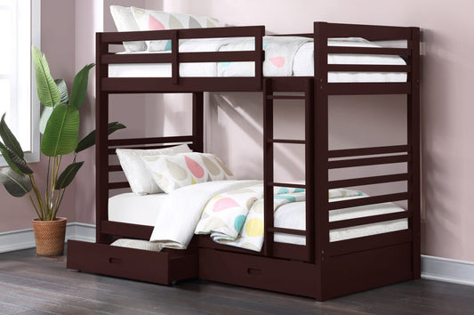 TWIN/ TWIN- (2710 ESPRESSO)- WOOD BUNK BED- WITH DRAWERS- SALE PRICE UNTIL JULY 30, 2024