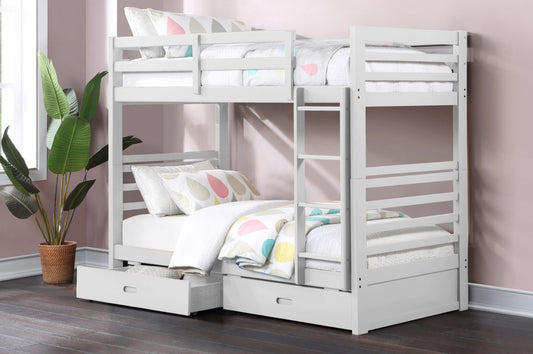 TWIN/ TWIN- (2710 WHITE)- WOOD BUNK BED- WITH DRAWERS- SALE PRICE UNTIL JULY 30, 2024