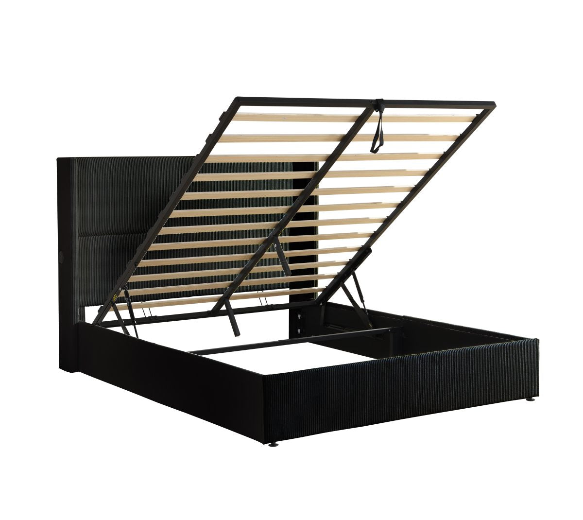 DOUBLE (FULL) SIZE- (2164 BLACK)- CORDUROY FABRIC BED FRAME IN A BOX- WITH LIFT UP STORAGE