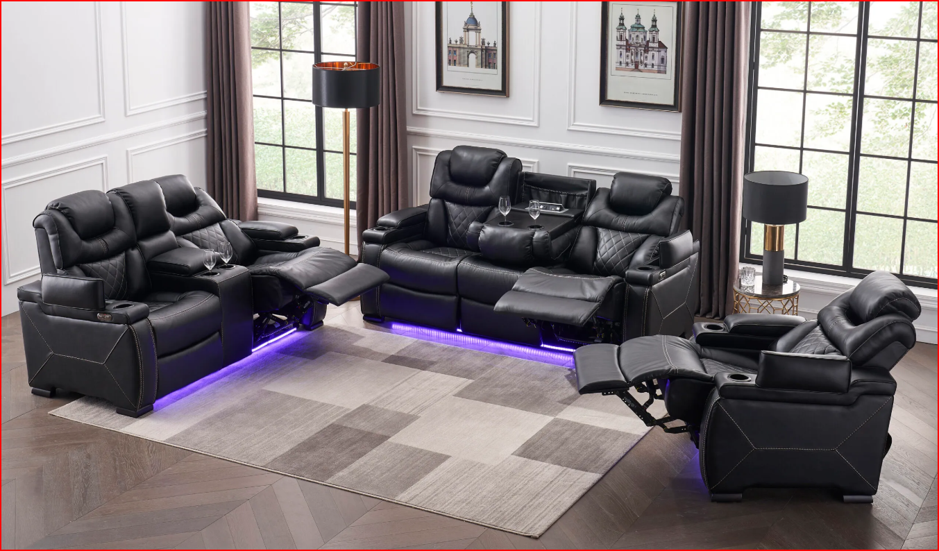 (TRANSFORMER SPEAKERS BLACK SLC)- LEATHER POWER RECLINER 3 PC SOFA SET- TEXT OR WHATSAPP @ 416 319 8851 FOR STOCK AVAILABILITY BEFORE PAYING