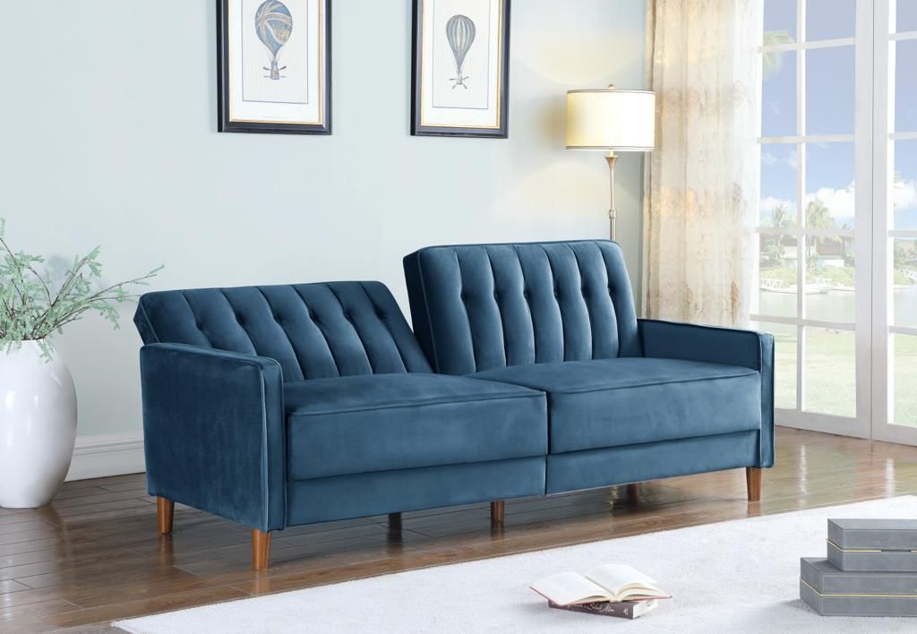 (ANGEL BLUE)- VELVET FABRIC- KLIK KLAK SOFA BED