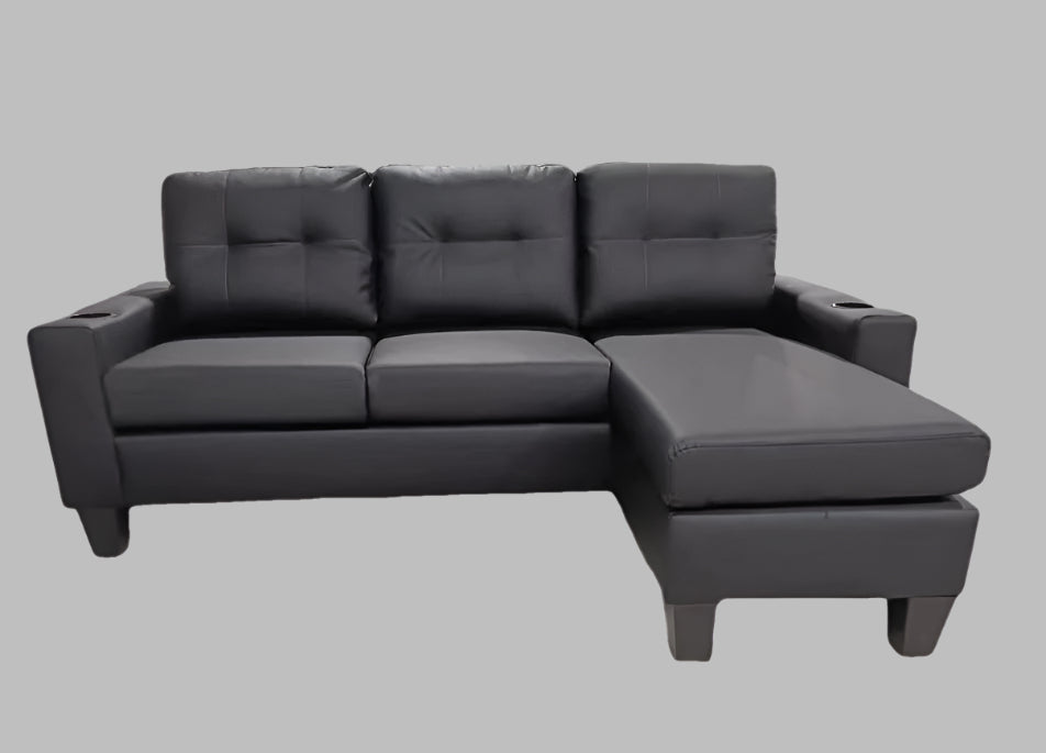 (2217 BLACK)- REVERSIBLE- LEATHER SECTIONAL SOFA
