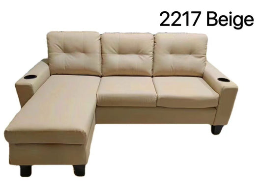 (2217 BEIGE)- REVERSIBLE- LEATHER SECTIONAL SOFA