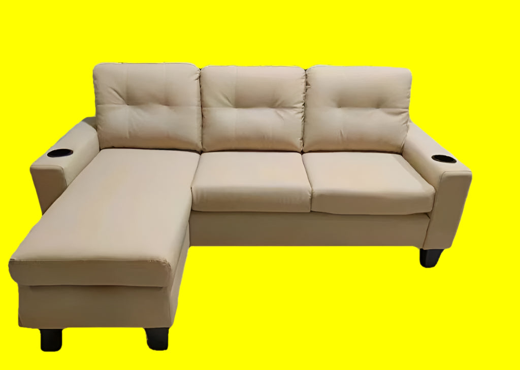 (2217 BEIGE)- REVERSIBLE- LEATHER SECTIONAL SOFA