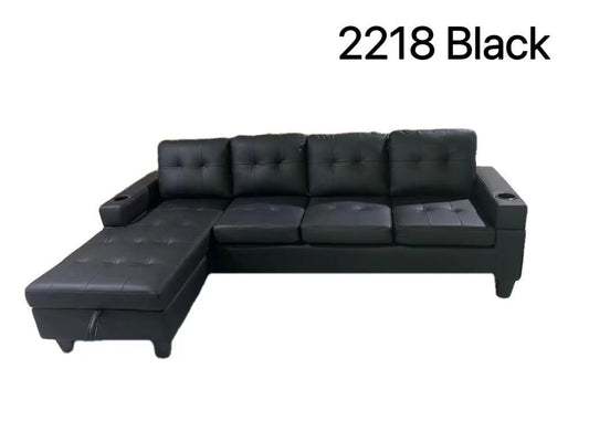 (2218 BLACK)- REVERSIBLE- LEATHER SECTIONAL SOFA