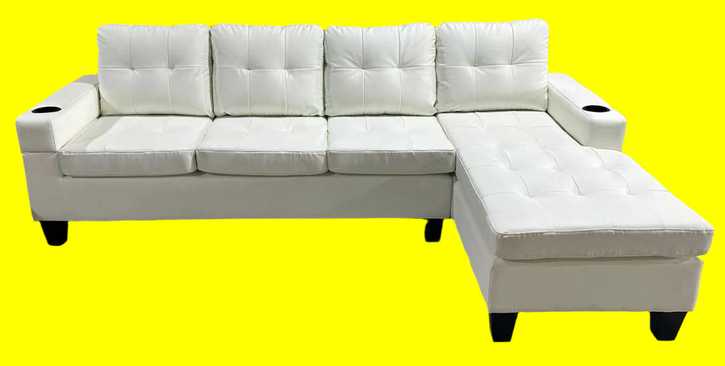 (2022 WHITE)- REVERSIBLE- LEATHER 4 SEATER SECTIONAL SOFA