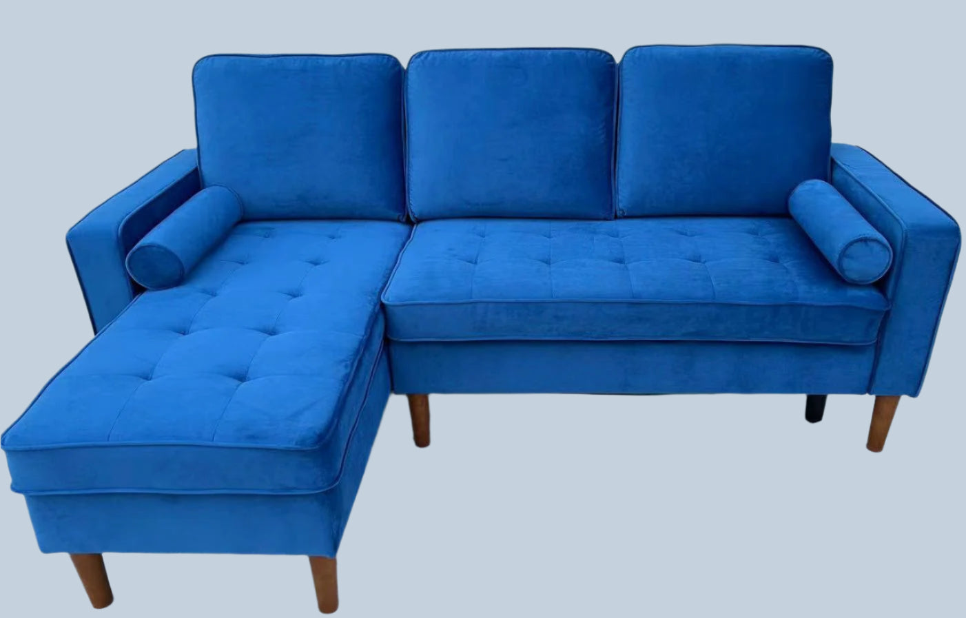(9122C BLUE)- REVERSIBLE- VELVET FABRIC SECTIONAL SOFA