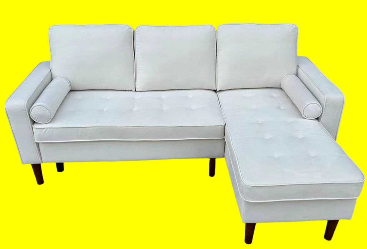 (9122C CREAM)- REVERSIBLE- VELVET FABRIC SECTIONAL SOFA