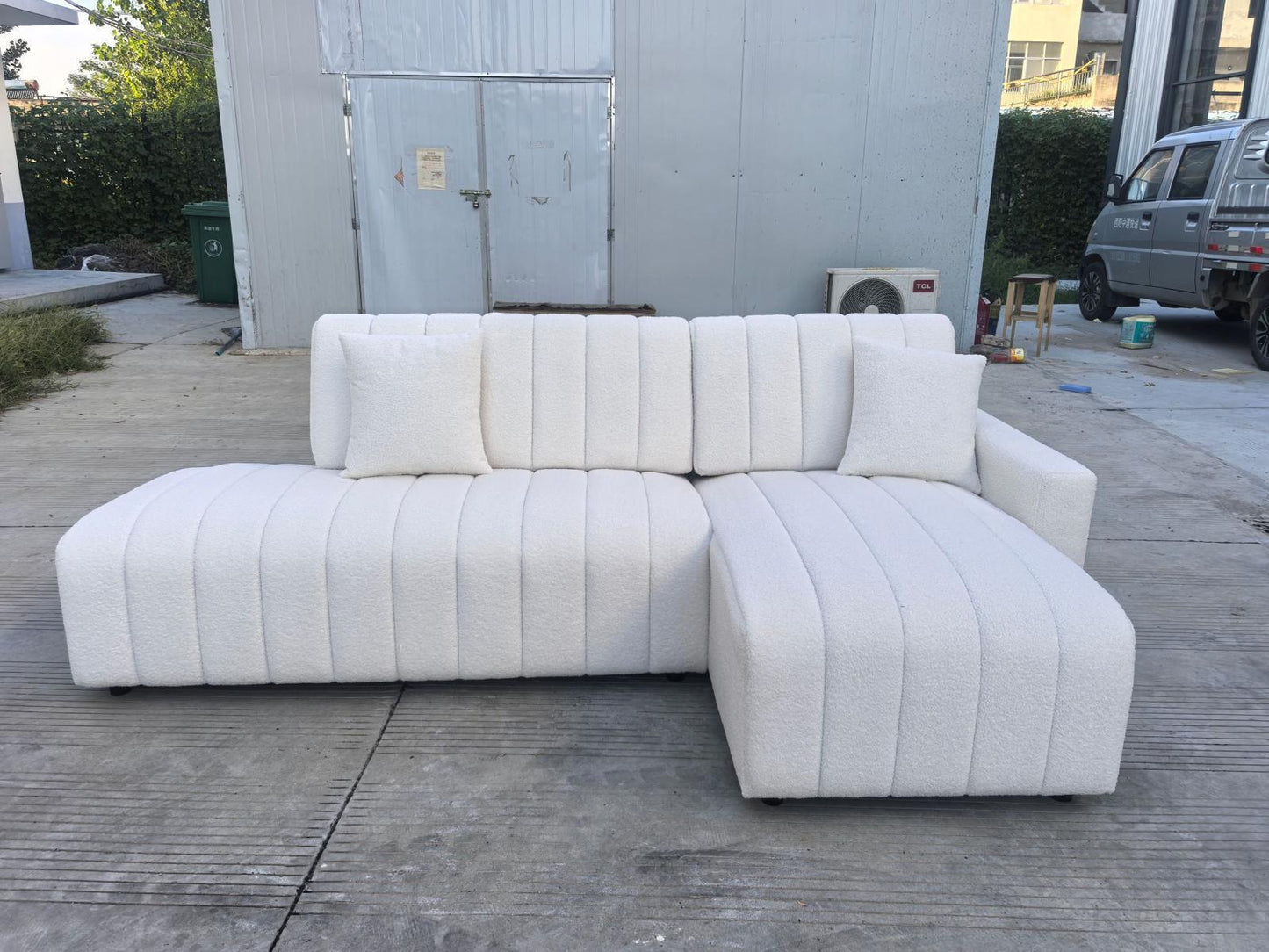 (9001 CREAMY WHITE RHF)- FABRIC SECTIONAL SOFA- TEXT OR WHATSAPP 416 319 8851 FOR STOCK AVAILABILITY BEFORE PAYING